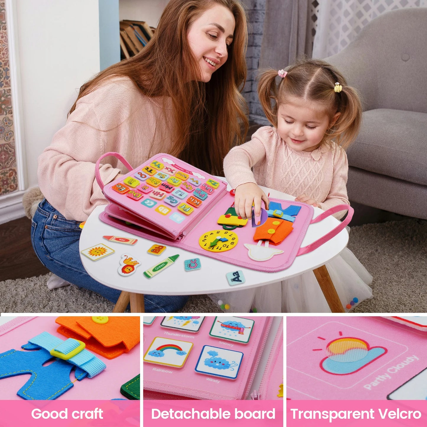 Montessori Toddler Busy Board Educational Activity for Basic Dress Motor Skills Baby Learning Toys for Travel