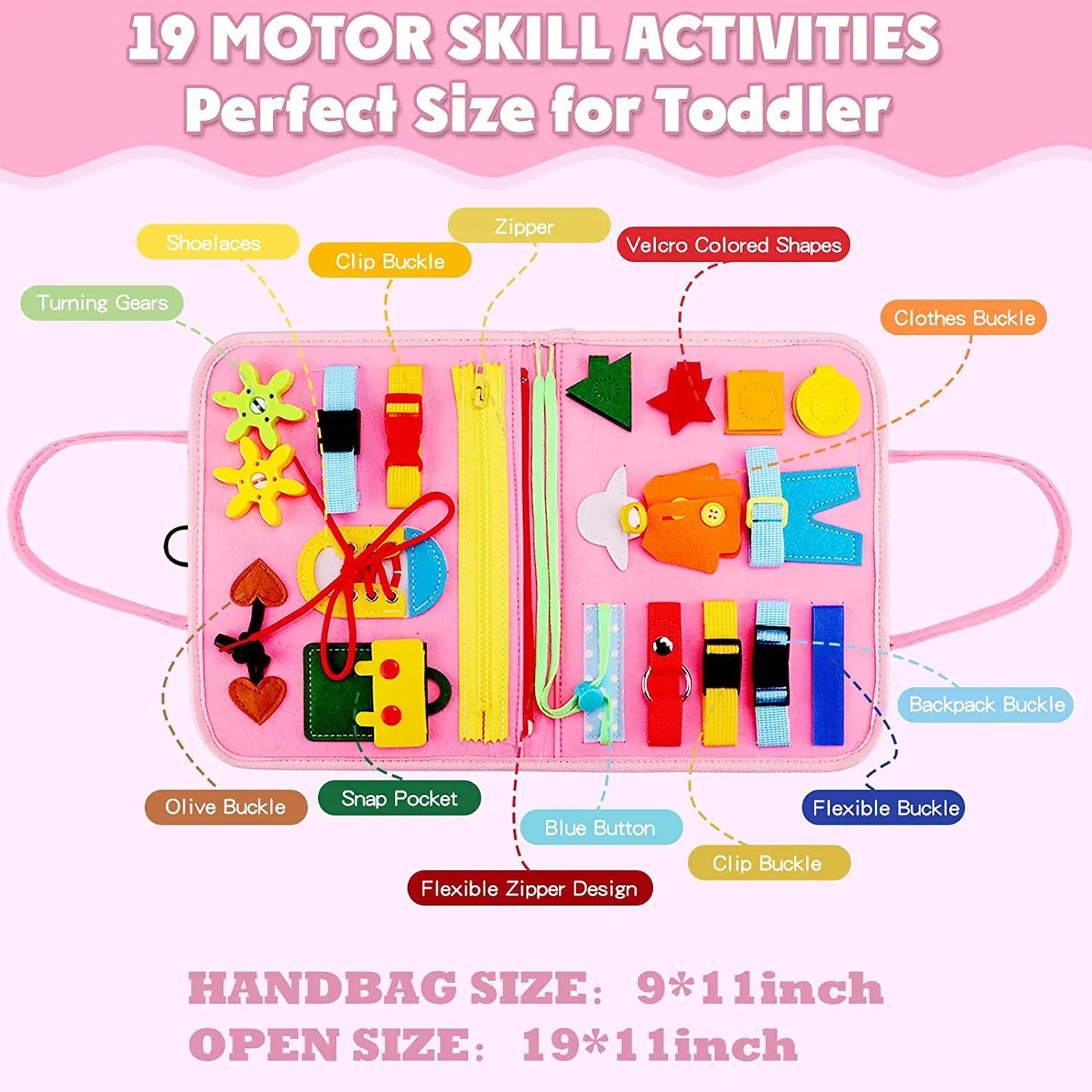 Montessori Toddler Busy Board Educational Activity for Basic Dress Motor Skills Baby Learning Toys for Travel