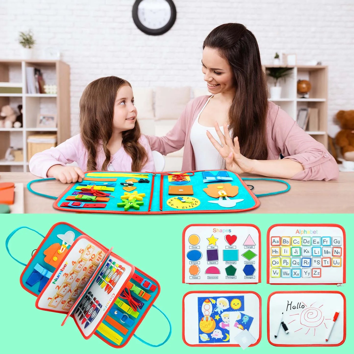 Montessori Toddler Busy Board Educational Activity for Basic Dress Motor Skills Baby Learning Toys for Travel