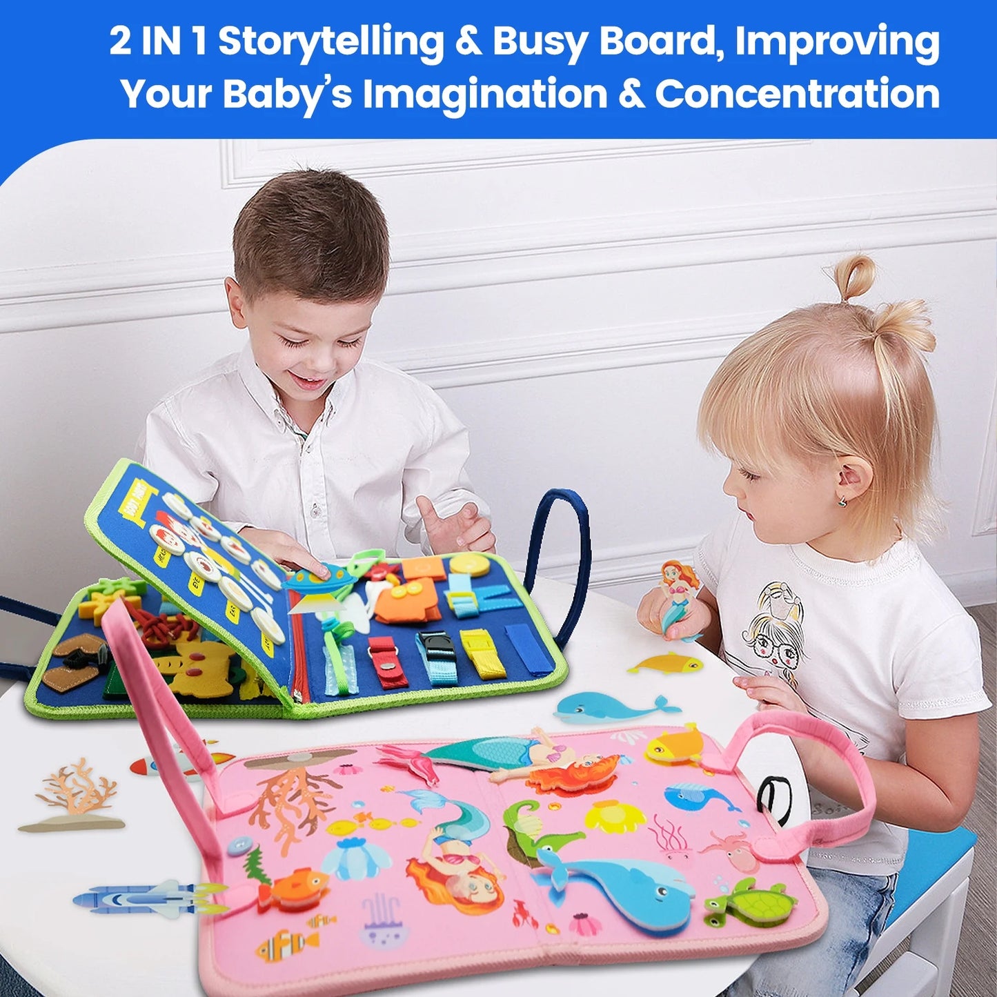 Montessori Toddler Busy Board Educational Activity for Basic Dress Motor Skills Baby Learning Toys for Travel